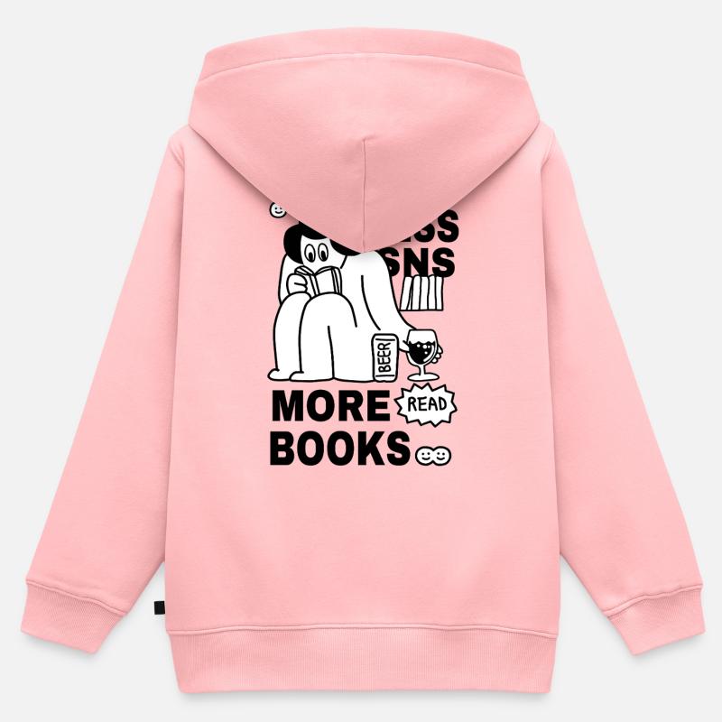 Lecture de la conception des livres - Sweat Premium à capuche zippé enfant bio - rose