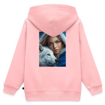 Winterwolf Frau Portrait - Kinder Premium Organic Zip Hoodie - Rosa - Hinten - AI Model Kid Female (0cm)