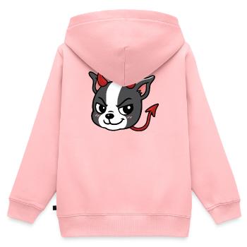 Boston – Teufel - Kinder Premium Organic Zip Hoodie - Rosa - Hinten - AI Model Kid Female (0cm)