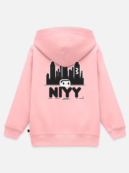 NYC Roboter Skyline Druck - Kinder Premium Organic Zip Hoodie - Rosa