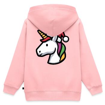 Einhorn mit Weihnachtsmütze Regenbogen Mähne - Kinder Premium Organic Zip Hoodie - Rosa - Hinten - AI Model Kid Female (0cm)