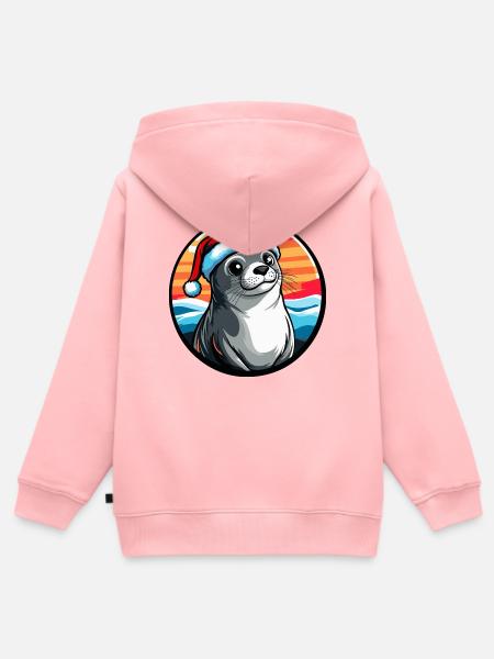 Seelöwe im Winter Santa Hut - Kinder Premium Organic Zip Hoodie - Rosa