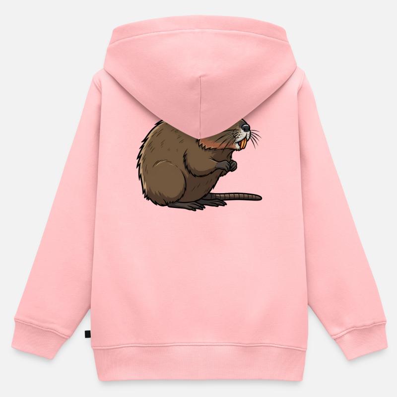 Ragondin - Sweat Premium à capuche zippé enfant bio - rose