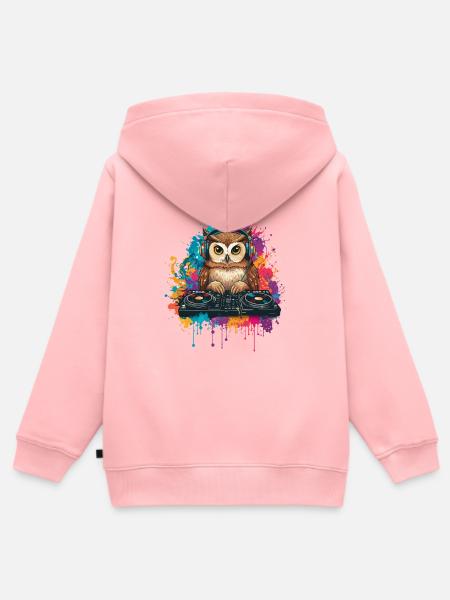 Eule am DJ Mischpult - Kinder Premium Organic Zip Hoodie - Rosa