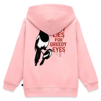 Pie et mensonges : Yeux avides - Sweat Premium à capuche zippé enfant bio - rose - Dos - AI Model Kid Female (0cm)