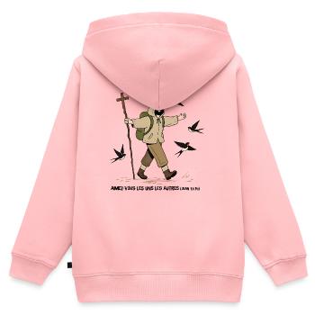 Pilger, liebt einander - Kinder Premium Organic Zip Hoodie - Rosa - Hinten - AI Model Kid Female (0cm)