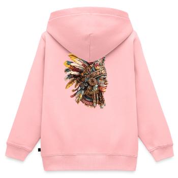 Coiffe en plume aztèque - Sweat Premium à capuche zippé enfant bio - rose - Dos - AI Model Kid Female (0cm)