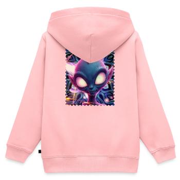 Neon-Alien Porträt im Psychedelicht - Kinder Premium Organic Zip Hoodie - Rosa - Hinten - AI Model Kid Female (0cm)