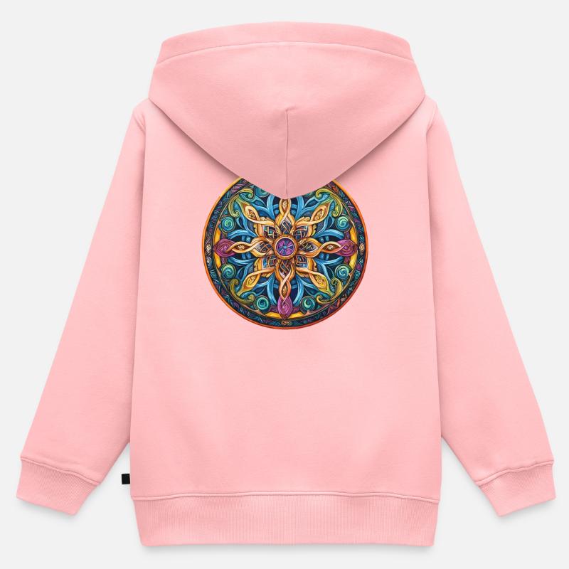 Étoile de Feu de Mandala - Sweat Premium à capuche zippé enfant bio - rose