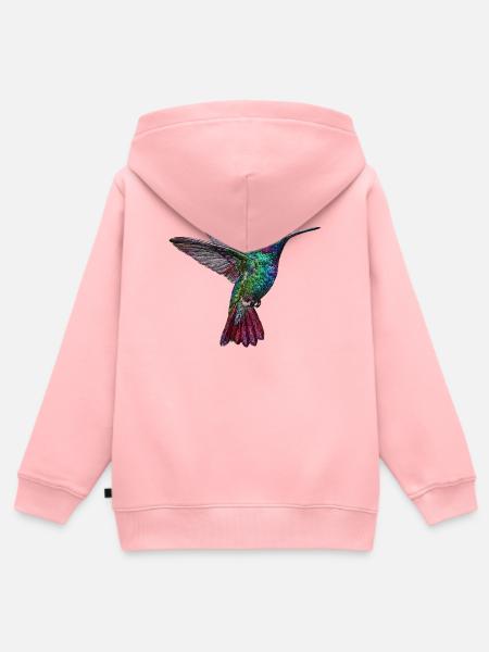 Kolibri im bestickten Look (gedruckt) - Kinder Premium Organic Zip Hoodie - Rosa