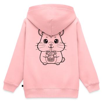 Hamster avec tasse - Sweat Premium à capuche zippé enfant bio - rose - Dos - AI Model Kid Female (0cm)