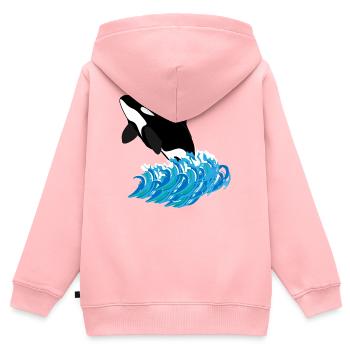 Imprimé d’orque - Sweat Premium à capuche zippé enfant bio - rose - Dos - AI Model Kid Female (0cm)
