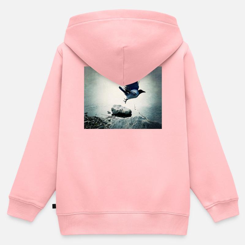 Le Vol du Corbeau - Sweat Premium à capuche zippé enfant bio - rose