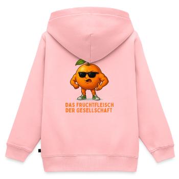 Orangene Pose: Fruchtfleisch der Gesellschaft - Kinder Premium Organic Zip Hoodie - Rosa - Hinten - AI Model Kid Female (0cm)