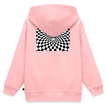 Hypnotischer karierter Tunnel - Kinder Premium Organic Zip Hoodie - Rosa - Hinten - AI Model Kid Female (0cm)