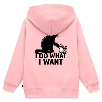 Je fais ce que je veux – Art drôle de café Black Cat - Sweat Premium à capuche zippé enfant bio - rose - Dos - AI Model Kid Female (0cm)