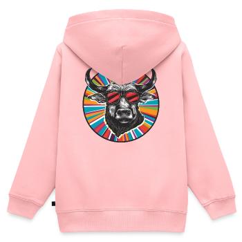Bullen-Popart mit Sonnenbrille - Kinder Premium Organic Zip Hoodie - Rosa - Hinten - AI Model Kid Female (0cm)