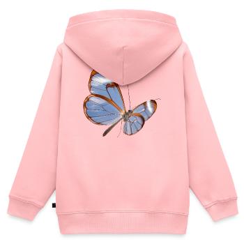 Conception transparente papillon Glasswing - Sweat Premium à capuche zippé enfant bio - rose - Dos - AI Model Kid Female (0cm)
