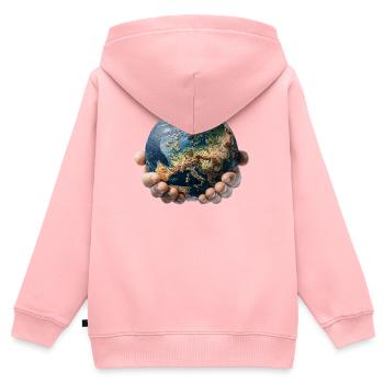La Terre entre les mains : Responsabilité mondiale - Sweat Premium à capuche zippé enfant bio - rose - Dos - AI Model Kid Female (0cm)