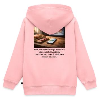 Alles, was wirklich trägt, ist einfach.  - Kinder Premium Organic Zip Hoodie - Rosa - Hinten - AI Model Kid Female (0cm)