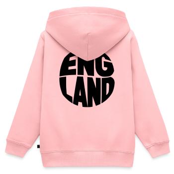 Typographie de l’Angleterre - Sweat Premium à capuche zippé enfant bio - rose - Dos - AI Model Kid Female (0cm)