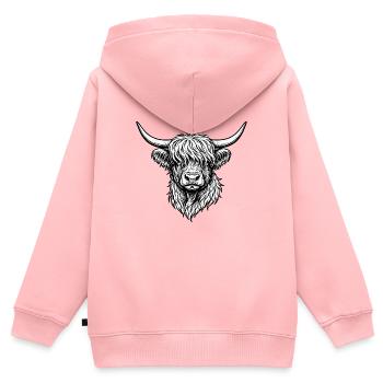 Dessin au trait Highlander monochrome - Sweat Premium à capuche zippé enfant bio - rose - Dos - AI Model Kid Female (0cm)