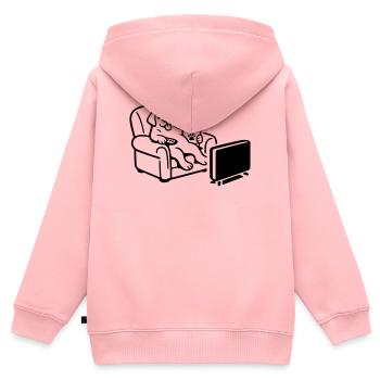 dog hund chill modus chips essen fernsehen tv - Kinder Premium Organic Zip Hoodie - Rosa - Hinten - AI Model Kid Female (0cm)