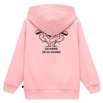 Pumpen Fitness Go Hard or go Hühner - Kinder Premium Organic Zip Hoodie - Rosa - Hinten - AI Model Kid Female (0cm)