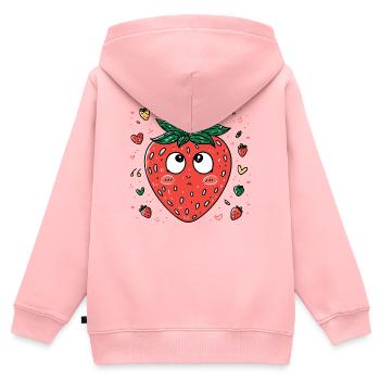 Kawaii Erdbeere mit neugierigen Augen - Kinder Premium Organic Zip Hoodie - Rosa - Hinten - AI Model Kid Female (0cm)
