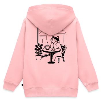 Nachdenkliche Katze Café - Kinder Premium Organic Zip Hoodie - Rosa - Hinten - AI Model Kid Female (0cm)