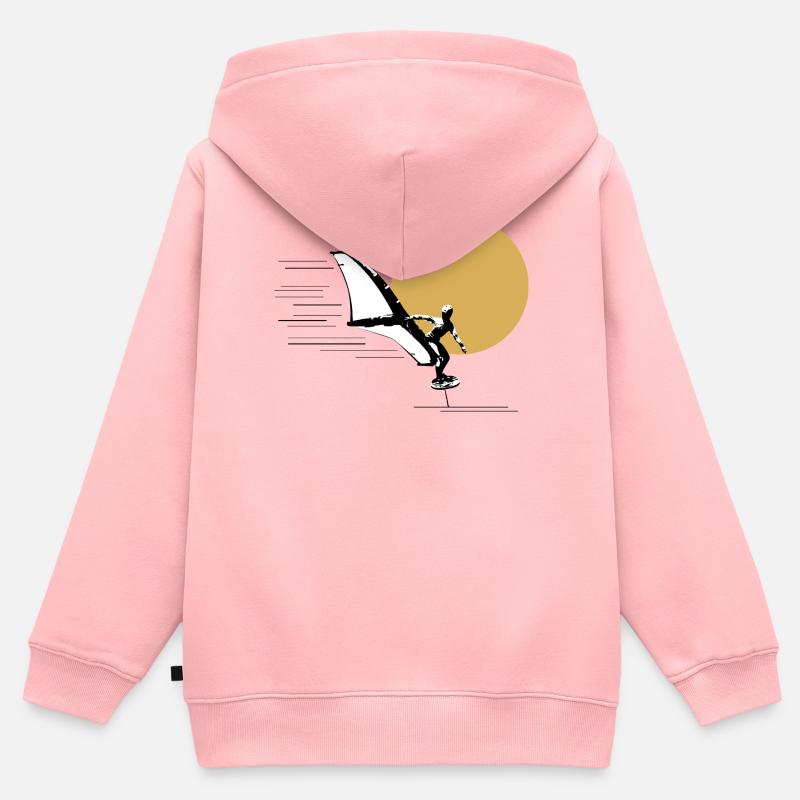 Wingfoiler devant le soleil - Sweat Premium à capuche zippé enfant bio - rose