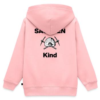SACHSEN KIND, GLÜCK AUF! STEIGER AUF KOHLE GEBOREN - Kinder Premium Organic Zip Hoodie - Rosa - Hinten - AI Model Kid Female (0cm)