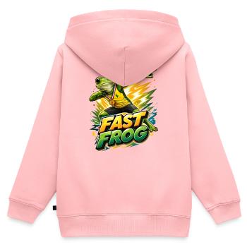 Grenouille avec médaille d’or - Sweat Premium à capuche zippé enfant bio - rose - Dos - AI Model Kid Female (0cm)
