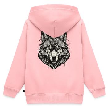 Wolfskopf-Tinte graviert - Kinder Premium Organic Zip Hoodie - Rosa - Hinten - AI Model Kid Female (0cm)