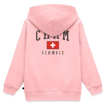 Cham Schweiz Flaggenstil - Kinder Premium Organic Zip Hoodie - Rosa - Hinten - AI Model Kid Female (0cm)