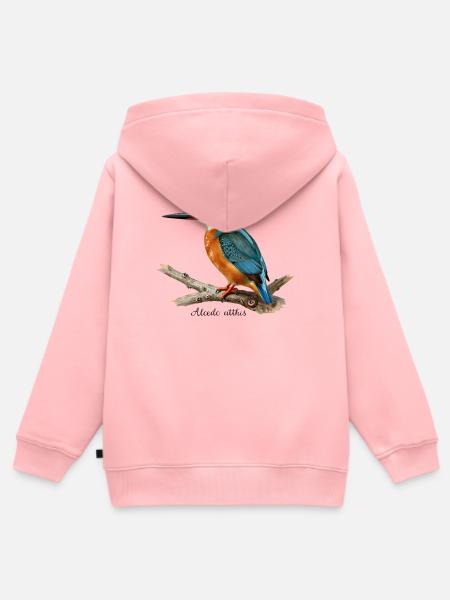Martin-pêcheur coloré sur branche - Premium børne zip-hættetrøje økologisk - rosa