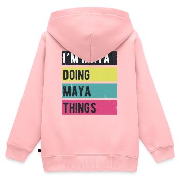 Je suis Maya qui fait des couleurs rétro de Maya Things - Sweat Premium à capuche zippé enfant bio - rose - Dos - AI Model Kid Female (0cm)