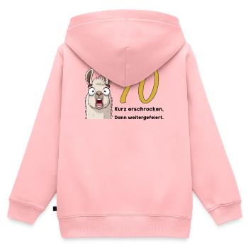 70 Geburtstag – Kurz erschrocken, dann gefeiert - Kinder Premium Organic Zip Hoodie - Rosa - Hinten - AI Model Kid Female (0cm)