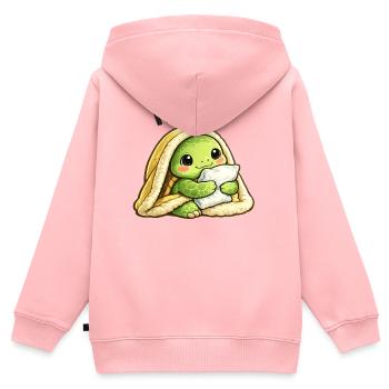 Kuschelige Schildkröte unter Decke - Kinder Premium Organic Zip Hoodie - Rosa - Hinten - AI Model Kid Female (0cm)
