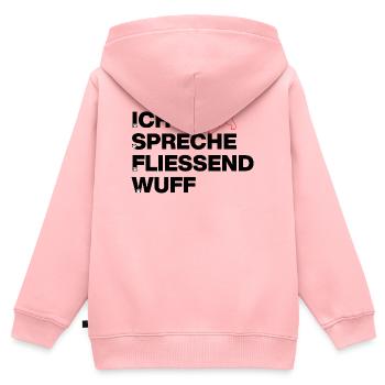 ICH SPRECHE FLIEßEND WUFF, HUNDEPOWER! DOGLOVER - Kinder Premium Organic Zip Hoodie - Rosa - Hinten - AI Model Kid Female (0cm)