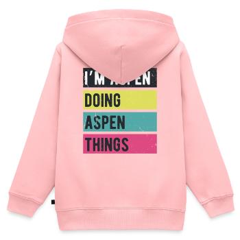 Je suis Aspen qui fait des couleurs rétro d’Aspen Things - Sweat Premium à capuche zippé enfant bio - rose - Dos - AI Model Kid Female (0cm)
