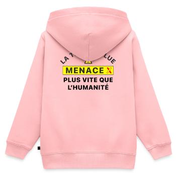 MenaceX_la_tech_evolue_plus_vite_que_l-humanite - Sweat Premium à capuche zippé enfant bio - rose - Dos - AI Model Kid Female (0cm)