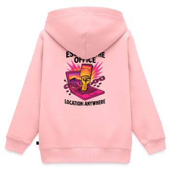 T-shirt Evasion Bureau Setup Full Remote Freelance - Sweat Premium à capuche zippé enfant bio - rose - Dos - AI Model Kid Female (0cm)