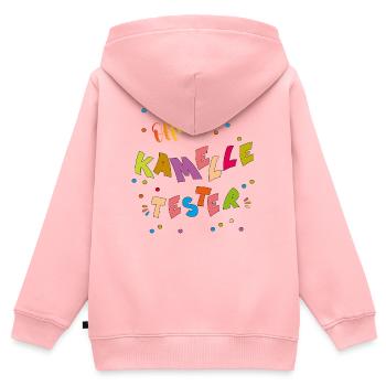  Kamelle Tester - Kinder Premium Organic Zip Hoodie - Rosa - Hinten - AI Model Kid Female (0cm)