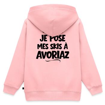 Skigebiet, Skifahren, Avoriaz - Kinder Premium Organic Zip Hoodie - Rosa - Hinten - AI Model Kid Female (0cm)
