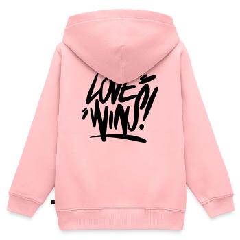 L’amour gagne, l’amour gagne - Sweat Premium à capuche zippé enfant bio - rose - Dos - AI Model Kid Female (0cm)