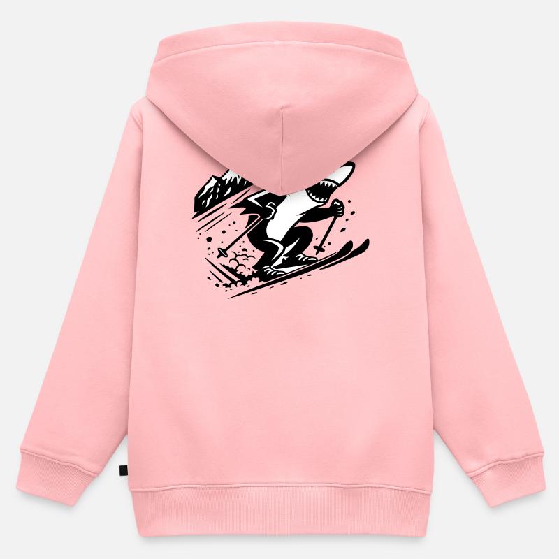 Ski Shark - Sweat Premium à capuche zippé enfant bio - rose