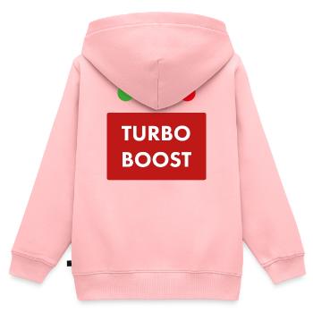 Turbo Boost Retro-Text - Kinder Premium Organic Zip Hoodie - Rosa - Hinten - AI Model Kid Female (0cm)