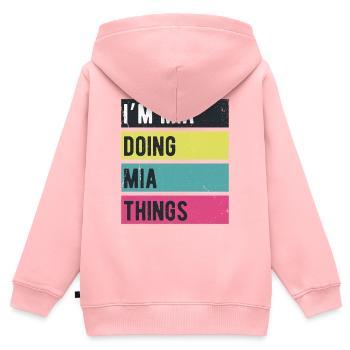 Ich bin Mia Mache Mia Dinge Retrofarben - Kinder Premium Organic Zip Hoodie - Rosa - Hinten - AI Model Kid Female (0cm)