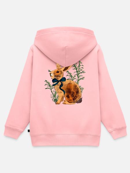 Aquarell Hasenporträt mit Schleifenband - Kinder Premium Organic Zip Hoodie - Rosa
